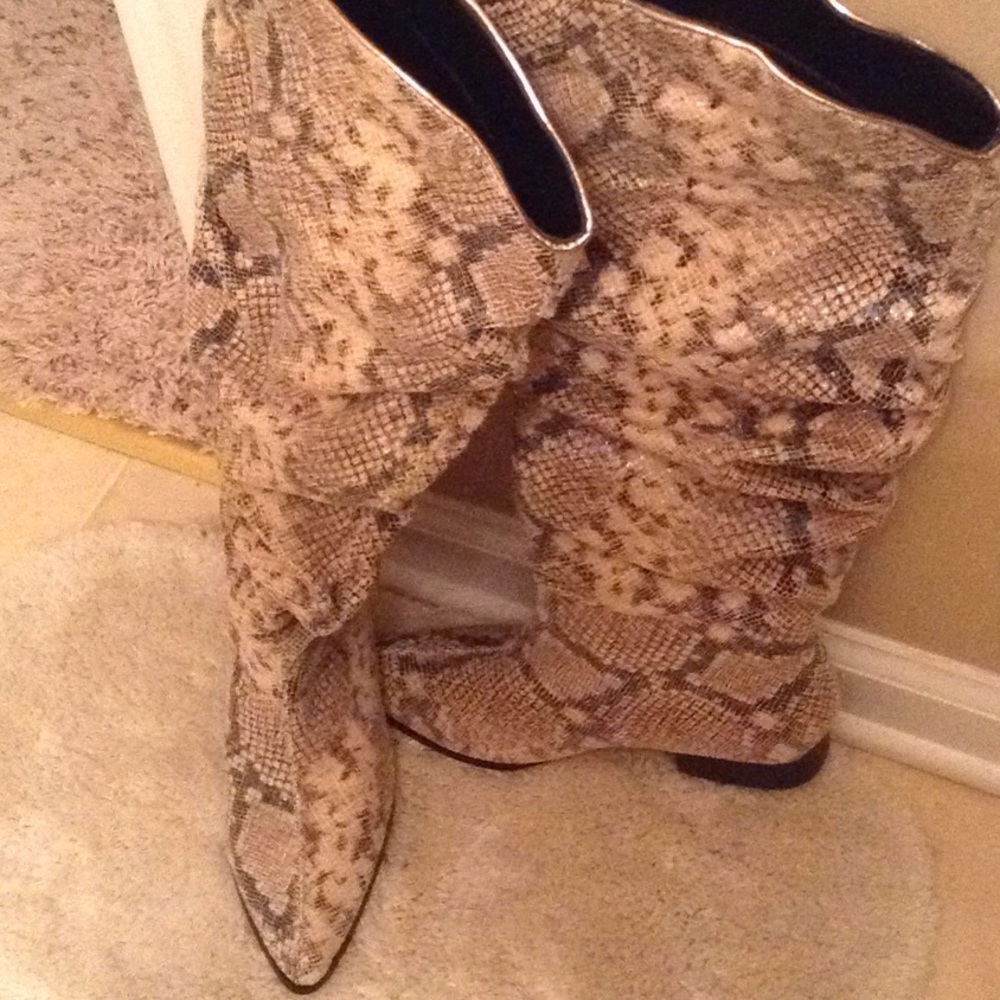 Snake print slouch boots